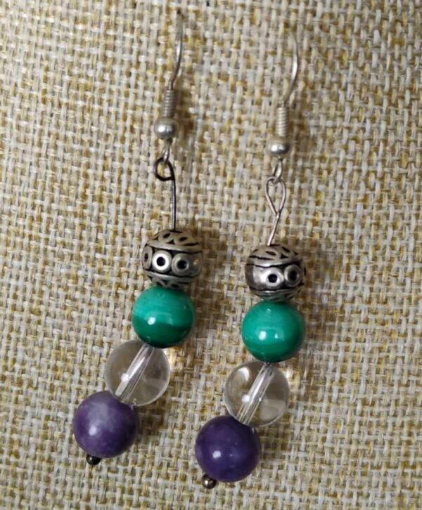 Boucles d'oreilles Malachite et Lépidolite