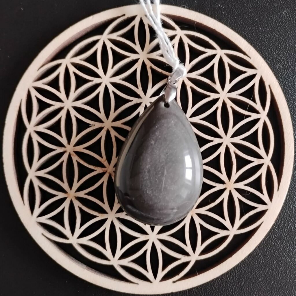 Obsidienne Argentée Pendentif Goutte