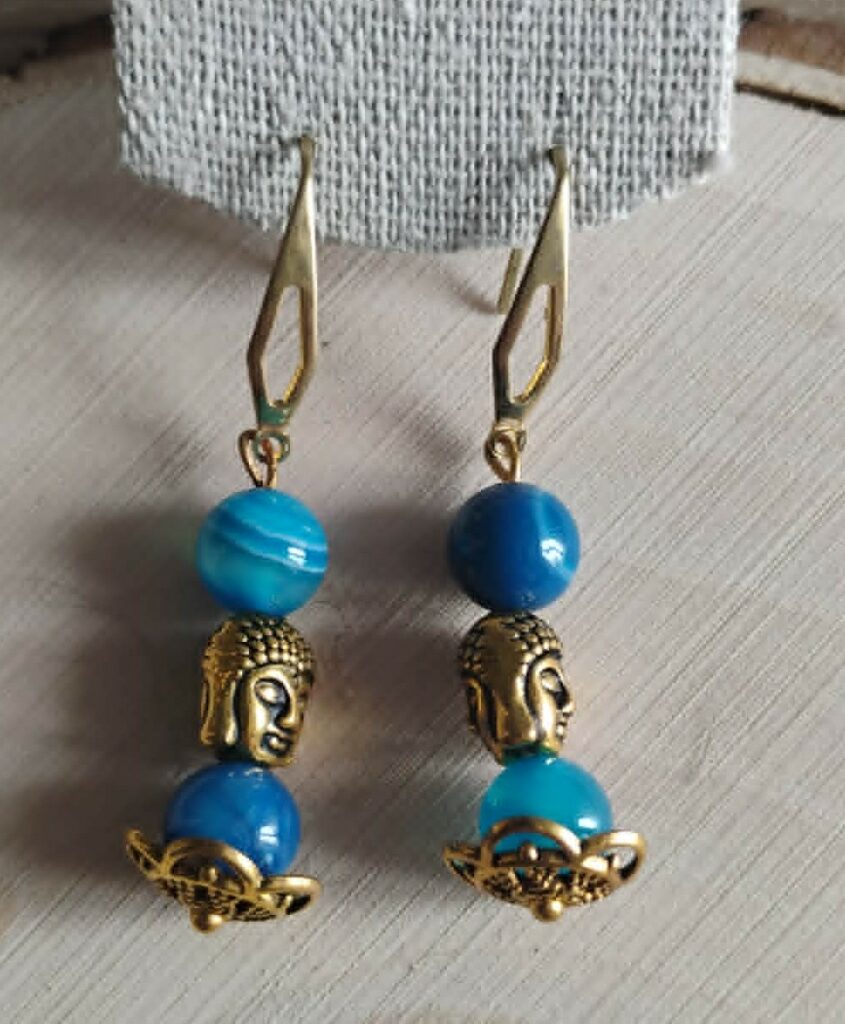 Agate Bleue Boucle d'Oreille